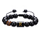 Adjustable Natural Tiger Eye and Glass Beaded Braided Bead Bracelets for Men Women, Column with Letter, Black, Letter R, 6-1/4~10-1/4 inch(16~26cm)
