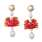 Crab Handmade Lampwork Dangle Stud Earrings, with Natural Cultured Freshwater Pearl & Brass & 304 Stainless Steel Findings, Golden, 54~55x23.5~25mm