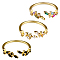 3Pcs 3 Colors Brass Micro Pave Cubic Zirconia Cuff Rings for Women, Leaf, Gold, Mixed Color, Inner Diameter: 17.5mm, 1pc/color
