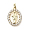 Brass Micro Pave Cubic Zirconia Pendants, Real 18K Gold Plated, Virgin Mary Charms, Oval, 17.5x13x3mm, Hole: 3mm