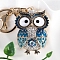 Owl Alloy Rhinestone Keychain, with Alloy Clasp, Aquamarine, 12cm