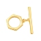 Brass Toggle Clasps, Hexagon, Real 18K Gold Plated, Ring: 14x13x1.8mm, Hole: 1.4mm, Bar: 22x3.5x1.5mm, Hole: 1mm