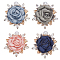 4Pcs 4 Colors Flower Cloth Pins, Alloy Brooches for Backpack Clothes, with Glass, Mixed Color, 52mm, 1pc/color
