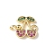 Brass Pave Green and Orchid Cubic Zirconia Cherry Connector Charms, Fruit Links, Rack Plating, Long-Lasting Plated, Cadmium Free & Lead Free, Real 18K Gold Plated, 10.5x13x4mm, Hole: 1.4mm