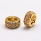 Brass Micro Pave Cubic Zirconia European Beads, Rondelle, Large Hole Beads, Lead Free & Nickel Free, Golden, 7x3mm, Hole: 4mm
