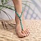 Synthetic Turquoise Oval & Glass Beaded Stretch Toe Ring Anklets for Women, Turquoise, 9-7/8 inch(250mm), Inner Diameter: 3/4 inch(19.5mm) & 3-1/8 inch(80mm)