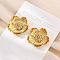 304 Stainless Steel Stud Earrings, with Rhinestone, Flower, Real 18K Gold Plated, 25.5x26.5mm