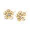 Flower Brass Micro Pave Cubic Zirconia Stud Earring Findings, Cadmium Free & Nickel Free & Lead Free, Real 14K Gold Plated, 17x17mm, Hole: 1.2mm