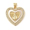Brass & Shell & Clear Cubic Zirconia Pendants, Heart with Virgin Mary Pattern, Real 18K Gold Plated, 23.5x22.5x3.5mm, Hole: 3.5x4mm