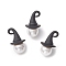 Halloween Theme Round Shell Pearl with Alloy Witch Hat Pendants, White, Black, 19x11mm, Hole: 1.5mm