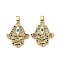 Brass Micro Pave Cubic Zirconia Pendants, Cadmium Free & Nickel Free & Lead Free, Hamsa Hand with Eye Charms, with Enamel, Real 18K Gold Plated, Colorful, 21x18.5x3mm, Hole: 2.6x4.8mm