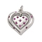 Brass Micro Pave Cubic Zirconia Pendants, Long-Lasting Plated, Lead Free & Cadmium Free, Platinum, Heart, Medium Violet Red, 20.5x19.5x2.5mm, Hole: 3mm