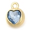 Rack Plating Alloy Pendants, with Rhinestone, Heart, Golden, Light Sky Blue, 11.5x9x7.5mm, Hole: 1.6mm