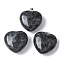 Natural Larvikite Pendants, Heart Charms with Platinum Tone Brass Findings, 30.5x30x13mm, Hole: 7x4mm