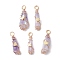 5Pcs 5 Styles Electroplated Natural Quartz Crystal Copper Wire Wrapped Pendants, Teardrop Charms, with Brass Beads, Golden, Lilac, 25~37x6~13mm, Hole: 3.5~4mm, 1pc/style