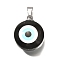 Flat Round 201 Stainless Steel Acrylic Pendants, Evil Eye, 24.5x19.5x12mm, Hole: 5.5x4mm
