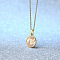 Flat Round Stainless Steel Pave Natural White Shell Initial Pendant Necklaces for Women, Golden, Seashell Color, Letter B, 18.11 inch(46cm)