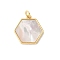 Brass Pave Natural White Shell Pendants, Real 18K Gold Plated, with Jump Rings, Long-Lasting Plated, Lead Free & Cadmium Free, Rack Plating, Hexagon, 17x17x2mm, Hole: 3mm
