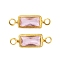 Brass Pave K9 Glass Connector Charms, Rectangle Links, Golden, Flamingo, 11.5x3.5x1.5mm, Hole: 1mm