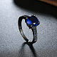 トレンディな真鍮ガラスラインストーンの指輪  ラウンド  サイズ6  ブルー  ガンメタ色  16.5mm RJEW-BB18916-6-5