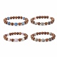 Bracelet extensible en perles rondes en bois de wengé naturel et pierres précieuses pour femme BJEW-JB07935-1