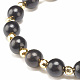 Bracelet extensible en perles rondes en bois naturel et pierre BJEW-JB07817-7