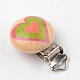 Heart Pattern Half Round Printed Wooden Baby Pacifier Holder Clips WOOD-K004-38-1