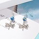 Round Natural Mashan Jade with Alloy Dragonfly Dangle Earrings EJEW-JE04855-04-2