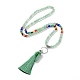 Natural Green Aventurine Bullet & Tassel Pendant Necklace with Mixed Gemstone Beaded Chains NJEW-E585-02D-2