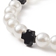 Natürliches schwarzes Onyx-Kreuz- und ABS-Kunststoff-Imitationsperlen-Stretch-Armband für Frauen BJEW-JB09219-2