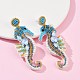 Серьги-гвоздики из стеклянных бусин в виде морского конька EJEW-S273-01-3