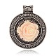 Flat Round Antique Silver Plated Alloy Resin Flower Big Pendants PALLOY-J100A-01AS-1