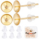 Beebeecraft 1 Box 200Pcs Pearl Cup Earring Post 24K Gold Plated Stud Earring Findings for Half Drilled Beads with 200Pcs Plastic Ear Nuts Pin 0.8mm for DIY Earring Stud Making STAS-BBC0001-70-1