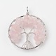 Arbre de vie rose naturelle quartz gros pendentifs X-G-L455-D07-1