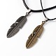 Feather Couples Leather Pendant Necklaces for Valentine's Day NJEW-P127-048-1