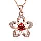 Real Rose Gold Plated Brass Cubic Zirconia Hollow Flower Pendant Necklaces NJEW-BB04928-RG-1