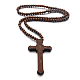 Collier pendentif croix en bois avec chaînes de perles rondes pour hommes femmes RELI-PW0001-024D-2