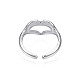 304 Stainless Steel Heart Gesture Open Cuff Ring for Women RJEW-S405-260P-3