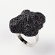 調節可能なナゲット溶岩岩の宝石用原石の指輪  プラチナメッキ真鍮パーツ  ブラック  18mm RJEW-I019-11-1