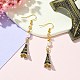 Alloy Enamel Eiffel Tower Dangle Earrings with Imitation Pearl Beaded EJEW-JE05422-04-3