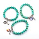 Stretch-Charm-Armbänder aus synthetischen türkisfarbenen (gefärbten) Perlen BJEW-JB04024-M-1