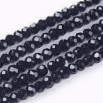 Chapelets de perles en cristal en verre, facette, rondelle, noir, 3x2.5mm, Trou: 0.5mm, Environ 164~170 pcs/chapelet, 16 pouce