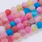 Chapelets de perle en agate naturelle patinée, teinte, mat, ronde, couleur mixte, 8mm, Trou: 1mm, Environ 46 pcs/chapelet, 14~15 pouce