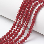 Chapelets de perles en verre opaque de couleur unie, facette, rondelle, firebrick, 6x5mm, Trou: 1mm, Environ 87~90 pcs/chapelet, 17~17.5 pouce (42.5~43.75 cm)