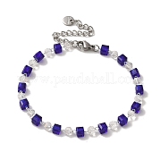 Браслеты-цепочки rondelle Cube из стекла и латуни BJEW-L685-09P