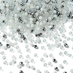 Perle di vetro, stile misto, rondelle sfaccettato, bianco, 4x3.5mm, Foro: 1 mm, circa 500pcs/scatola
