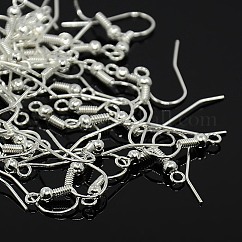 アイアン製ピアスフック  耳ワイヤー  水平ループ付き  カドミウムフリー＆鉛フリー  銀  17~19x0.8mm  穴：2mm  22ゲージ  ピン：0.6mm