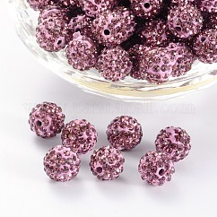 Pave bolas de discoteca, Abalorios de Diamante de imitación de arcilla polímero, Grado A, redondo, amatista luz, rhinestone: pp13 (1.9~2 mm), 6 fila de rhinestone, 10mm, agujero: 1.5 mm