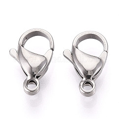 Fermoirs mousquetons en acier inoxydable 304, couleur inoxydable, 15x9x4~4.5mm, Trou: 1.8mm