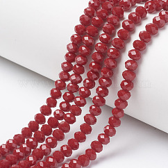 Cuentas opacas de color sólido cuentas de vidrio, facetados, rerondana plana, ladrillo refractario, 6x5mm, agujero: 1 mm, aproximamente 80~85 pcs / cadena, 38~40 cm